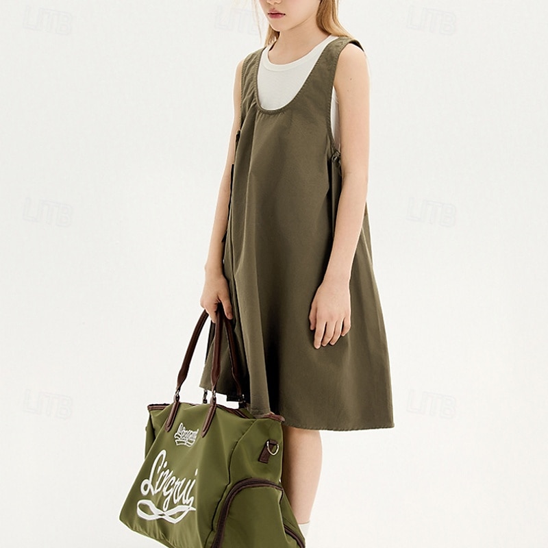 Kids Girls' Dress Solid Color Sleeveless Outdoor Pocket Adorable Basic Cotton Knee-length Casual Dress Bib Summer 4 years+ Brown 2025 - $84.99 –P2