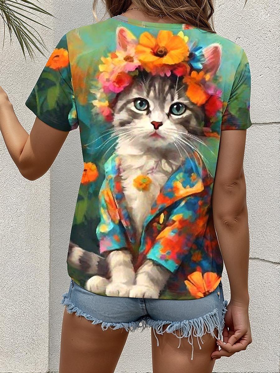Femmes T-shirt Fleuri Graphique Animal ancien Élégant Classique Manche Courte Col ras du cou Hauts Réguliers Quotidien Week-end Imprimé Rose Claire Vert Été Printemps de 2025 ? $19.99 –P2