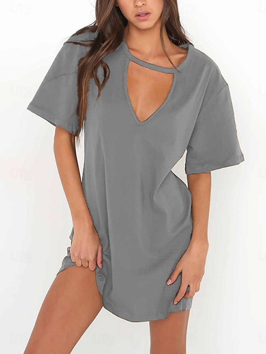 Pentru femei Rochie Mini Rochii Tricou Rochie de vară Casual Zilnic Fit regulat Simplu Manșon scurt În V Negru Alb Maro Trifoi Vară 2025 - $14.49 –P2