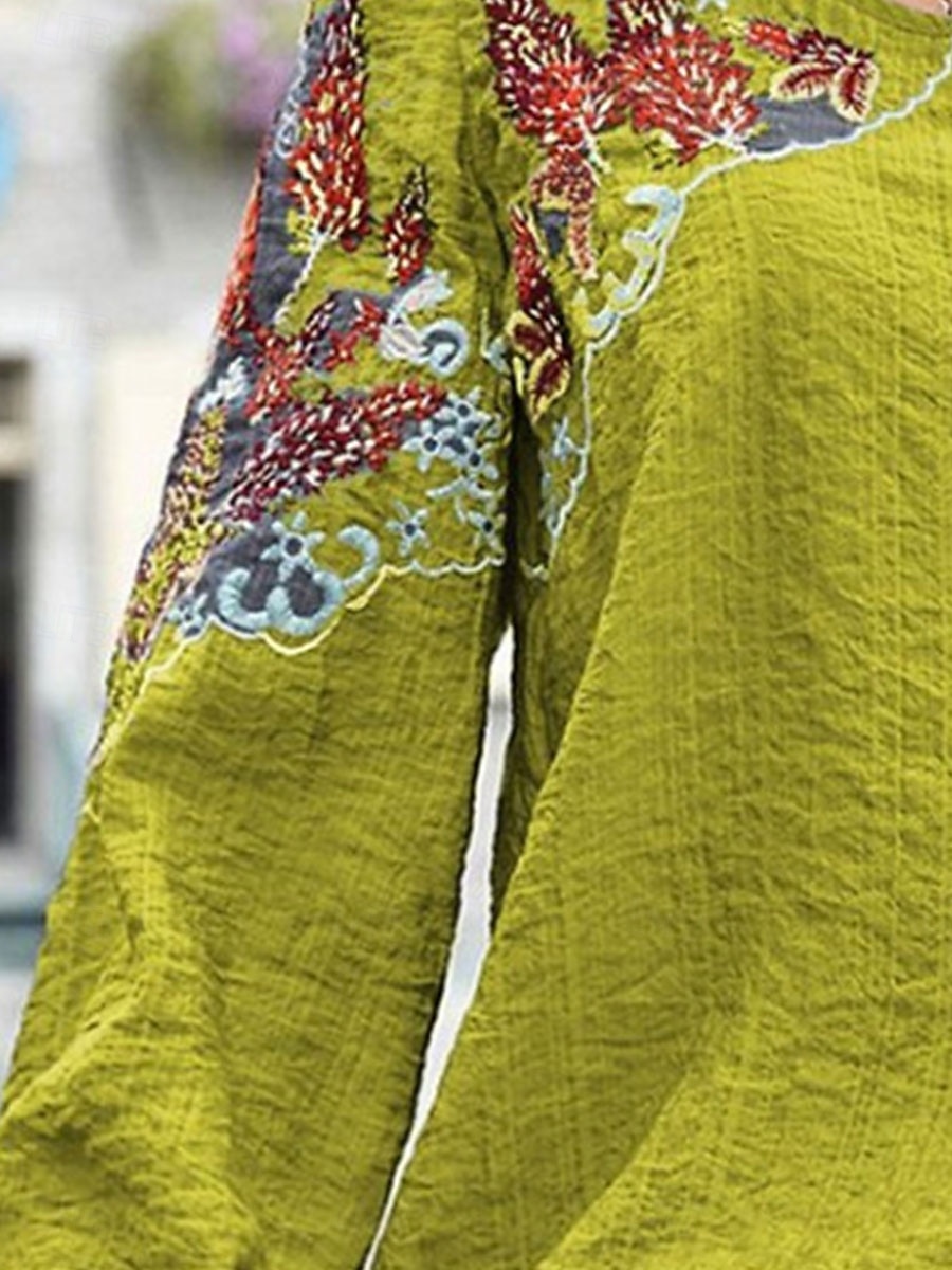 Dame Bluse Grafisk Stilfull Etnisk Fritid Langermet Crew-hals Vanlige topper Daglig Broderi Grønn Sommer Vår 2025 - $32.99 –P2