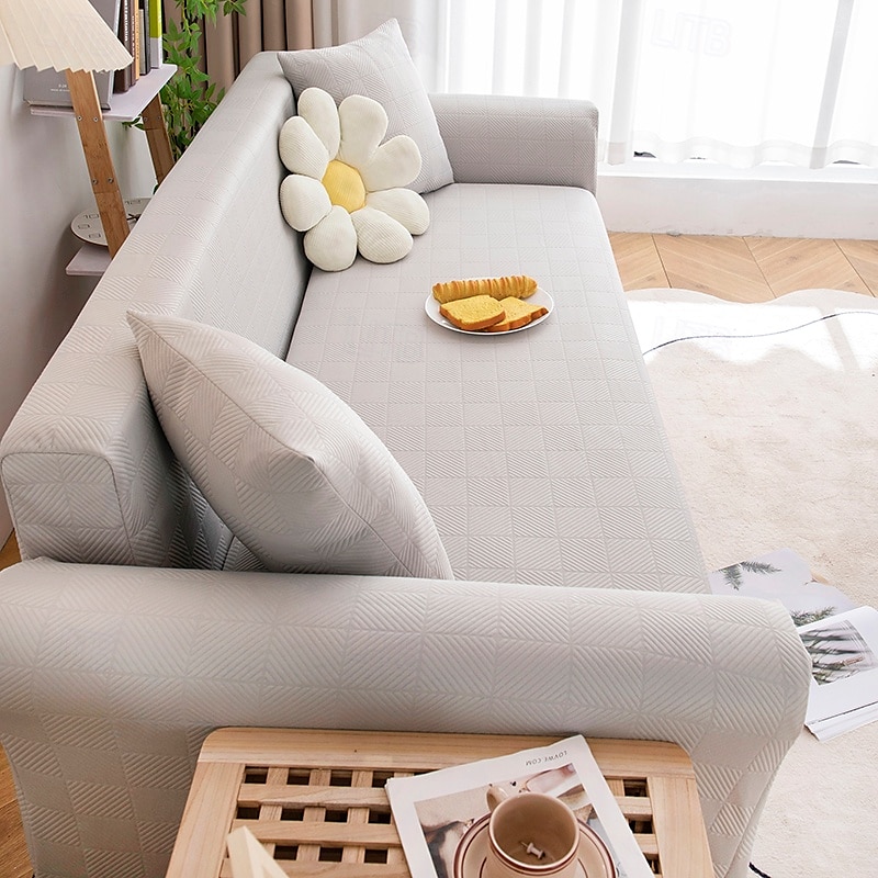Stretch Sofa Cover Slipcover Elastic Sectional Couch Armchair Loveseat 4 or 3 seater L shape Jacquard Grey Water Repellent Plain Solid Soft Durable Washable 2025 - $45.99 –P10