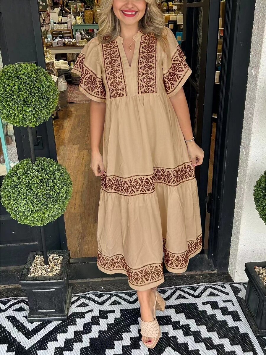 Női Hosszú ruha Maxi ruha hétköznapi ruha nyári ruha Modern Napi Tengerpart Hétvége Normál Mértani Színes Rövid ujjú V-alakú Fekete Fehér Arcpír rózsaszín Bor Nyár 2025 - $23.99 –P4