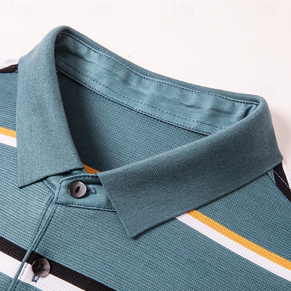 Herren Poloshirt aus Seide, Baumwolle und Lyocell, formelle Arbeit, Turndown, kurze Ärmel, Basic, formal, gestreift, Streifendruck, Sommer, normale Passform, schwarz-grün 2025 - $57.99 –P3