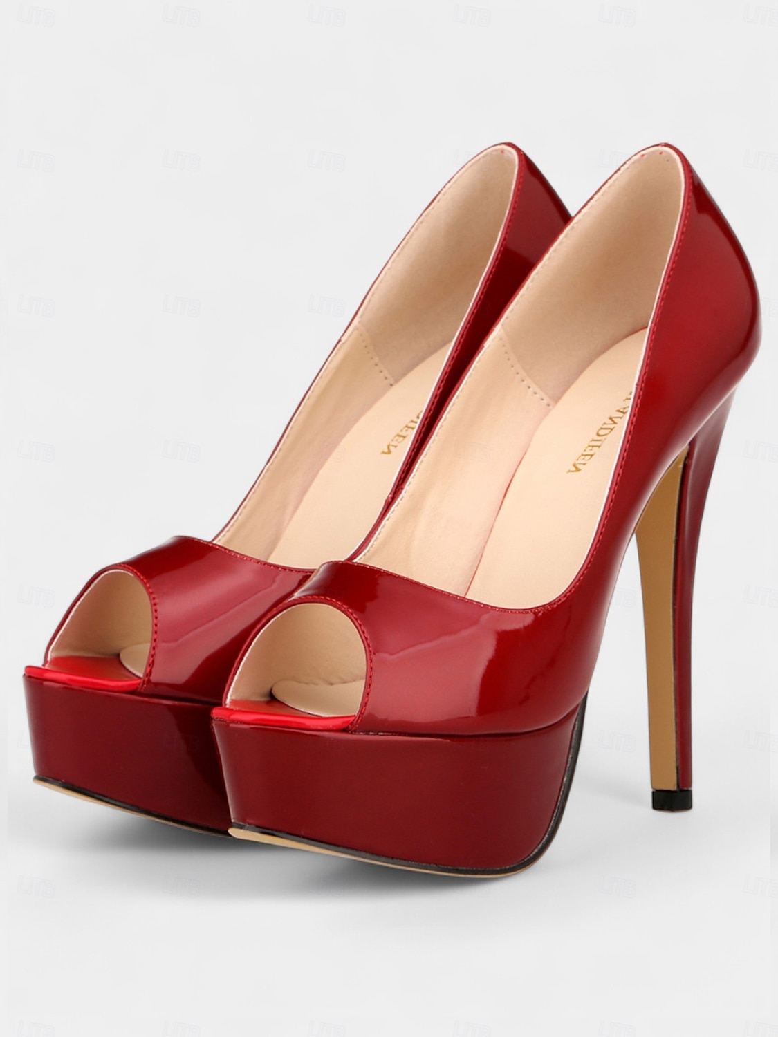 Scarpe con tacco a spillo peep toe in vernice rosa shocking da donna con plateau: tacchi alti sexy per feste notturne ed eventi in discoteca del 2026 a $64.99 –P3