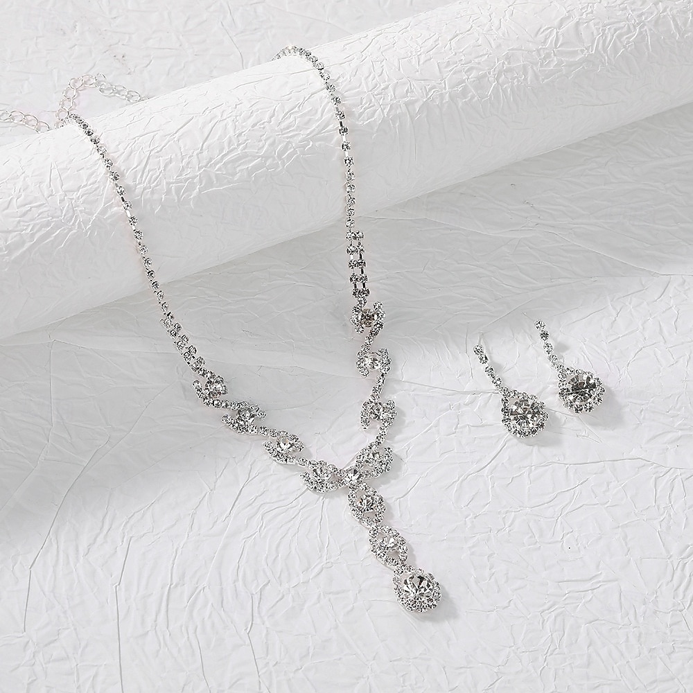 brudsmyckeset 1 set strass örhängen i legering halsband damer eleganta snygga smyckeset för bröllop jul förlovning 2025 - $16.49 –P4