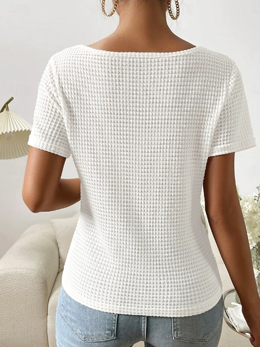 Dames Overhemd Effen Basic Casual Korte mouw Assymmetrisch V-hals Normale tops Dagelijks Knop Asymmetrisch Wit Rood Paars Zomer 2025 - $19.99 –P2
