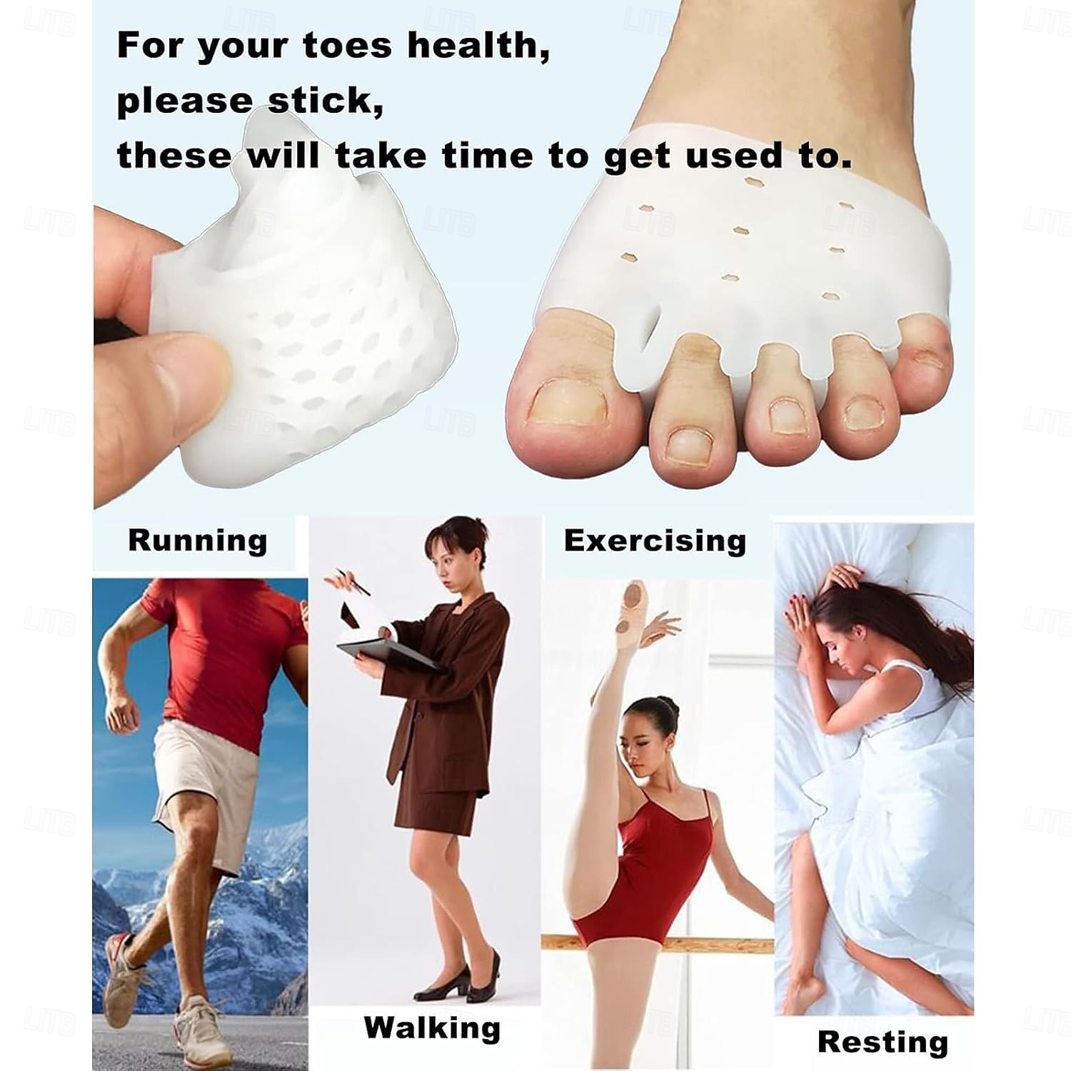 2 par silikon tåseparatorer, hallux valgus-korrigeringskudde, metatarsalskydd, andningsbara mjuka gelkuddar för män kvinnor, räta ut överlappande tår, justera krokiga tår 2025 - $8.99 –P8