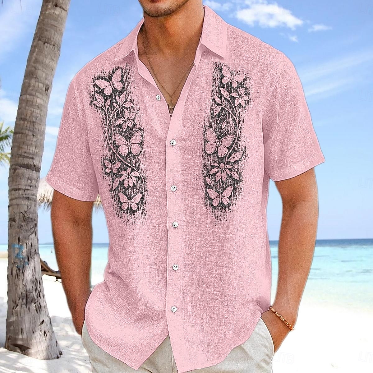 Homens Camisa Social Camisa de linho camisa de verão Roupa de Praia camisa de botão Côr Sólida Férias Curise Preto Branco Rosa Azul Marinha Manga Curta Colarinho Verão Primavera Verão Roupa Bloco de de 2026 por $25.99 –P9
