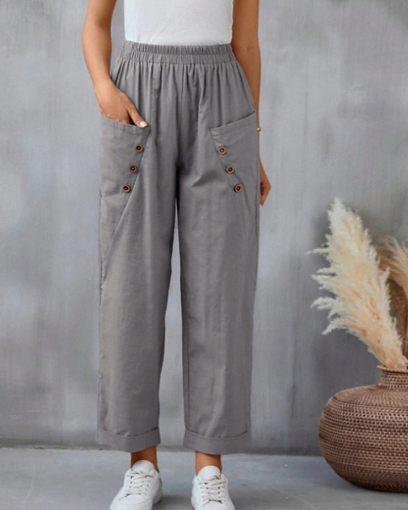 Per donna Pantaloni in cotone e lino Pantaloni Eleganti Moda Streetwear Lunghezza intera Naturale Semplice Tasca Elastico in vita Comodo Confortevole Uscire Weekend Cammello Nero Rosa Blu Estate del 2025 a $24.99 –P2