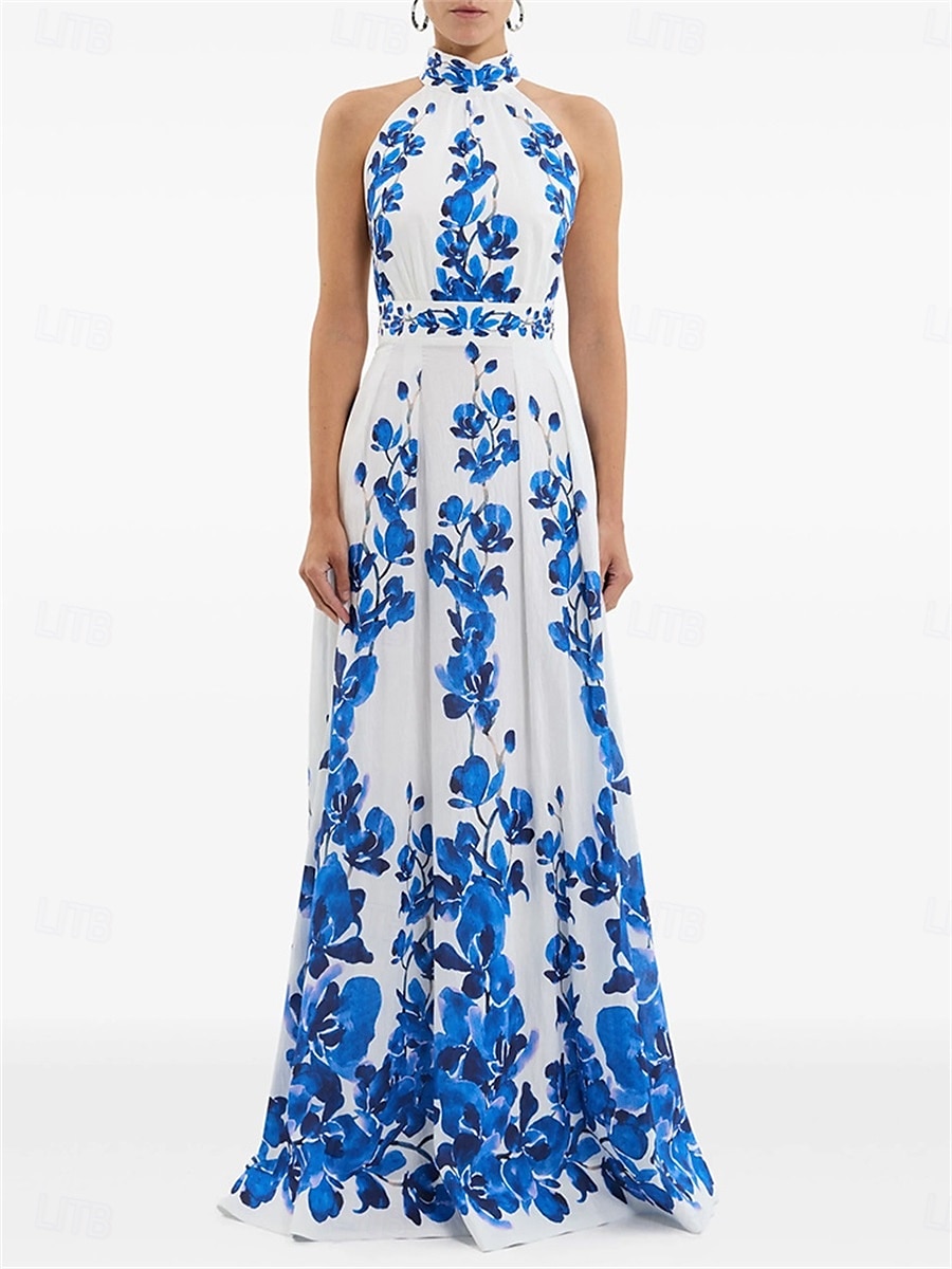A-Line Quinceanera Dresses Elegant Dress Wedding Wedding Guest Floor Length Sleeveless Halter Neck Chiffon Backless with Floral Print Wedding Guest Dress 2025 - $119.99 –P1