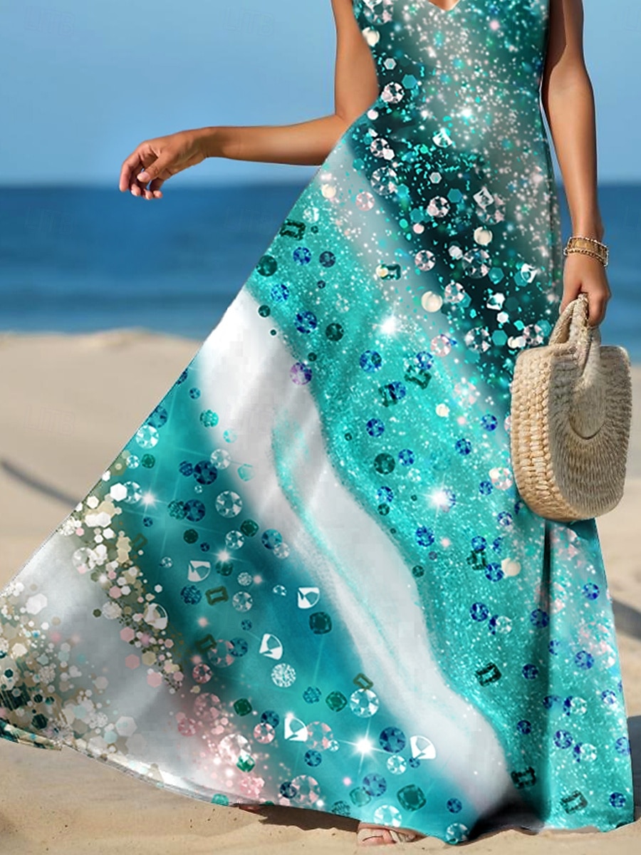 Damen Maxikleid Sommerkleid A Linie Kleid Unterkleid Urlaub Lässig Fließend Strand Normale Passform Ombre Grafik Gestreift Ärmellos V Ausschnitt Smaragdgrün Sommer Frühling 2025 - $28.99 –P3