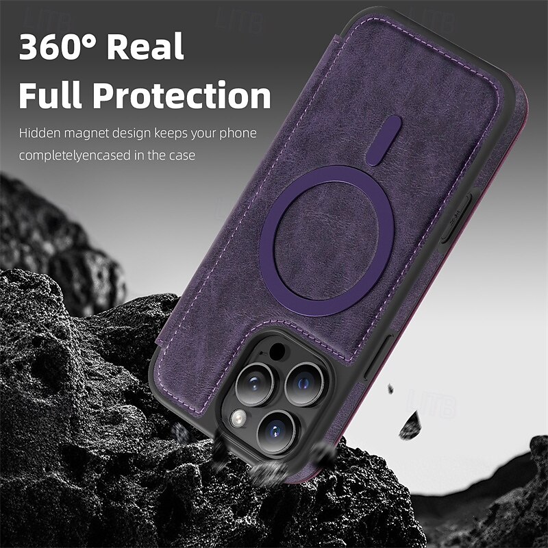 Phone Case For Apple AirTag iPhone 16 Pro Max Plus iPhone 15 14 Pro Max Plus iPhone 13 12 Pro Max Magnetic Adsorption Flip Cover Support Wireless Charging Card Slot Shockproof TPU PC PU Leather 2025 - $19.99 –P5