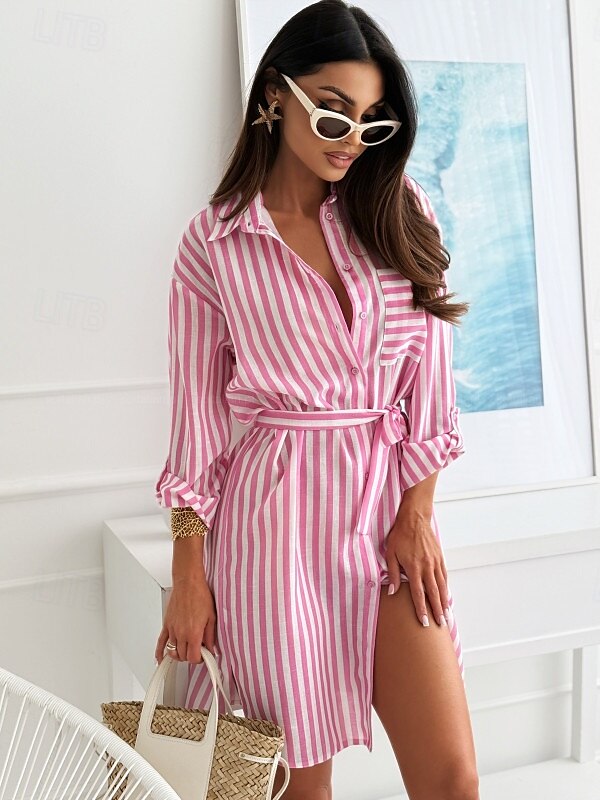 Pentru femei Rochie Mini Rochii Tip Cămașă Rochie imprimata Elegant Zilnic Ieșire Fit regulat Leopard Dungi Manșon Lung Guler Cămașă Leopard Roz Îmbujorat Albastru piscină Toamnă 2025 - $23.99 –P2