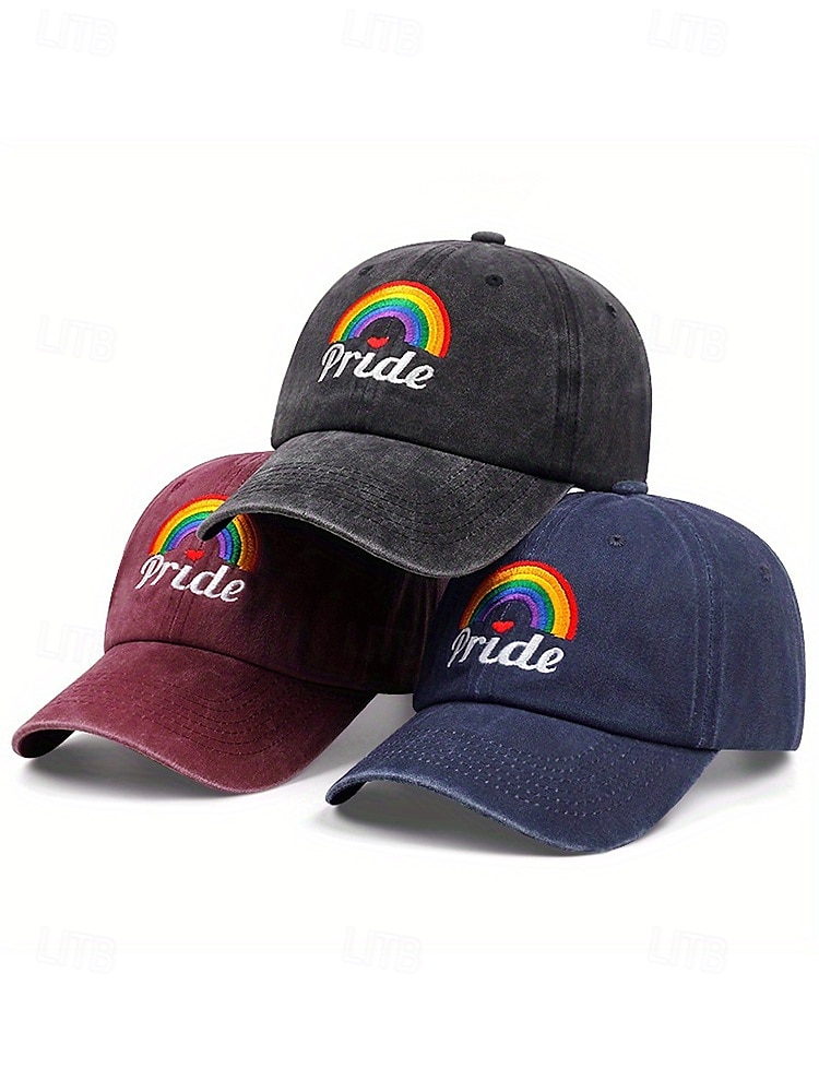 Casquette de baseball LGBTQ en denim vieilli pour femme avec arc-en-ciel et cœurs brodés - Casquette de baseball ajustable pour les défilés de la fierté, les festivals et les tenues décontractées de 2025 ? $11.99 –P2