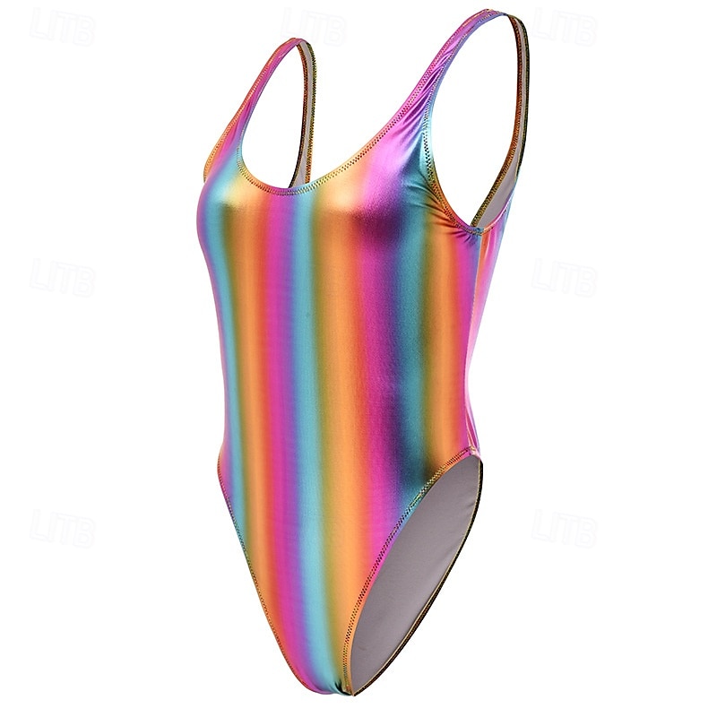 Retró 1980-as évek Félrebeszél Fürdőruha One Piece Body Diszkó Fényes latex patent Fémes Szivárvány Női Mindszentek napja Farsang zenei fesztivál Tengerparti nyaralás Pride Parade Felnőttek 2025 - $27.99 –P2