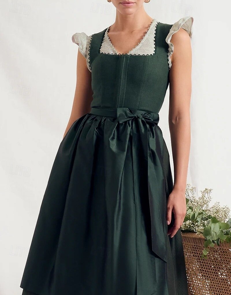 green emerald velvet dress Modern German Dirndl  Oktoberfest Outfits