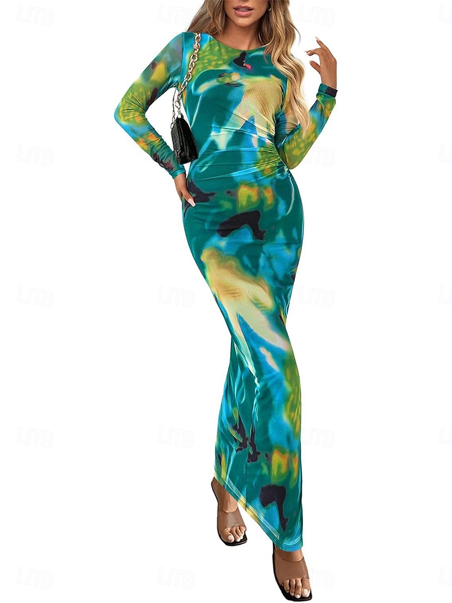 Női Midi ruha Boho esküvői vendégruha Elegáns Csehország Szexi Bodycon ruha Nyomtatott Hosszú ujj Terített nyak Világossárga Világos rózsaszín Bíborvörös aqua kék Tavasz Ősz 2025 - $26.99 –P4