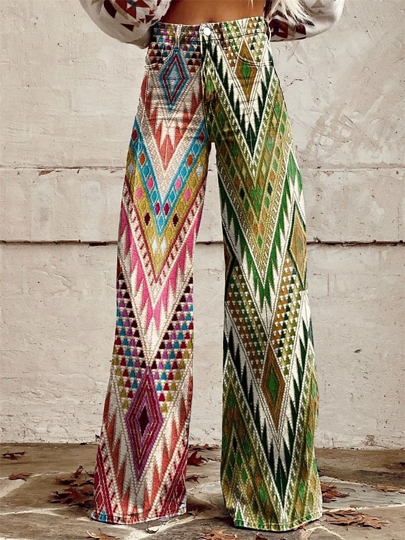 Retro Antiguo Años 70 Y2K Pantalones Pantalones de pierna ancha Hippie Disco Alta cintura Tribal Estilo de jeans falsos Disfraz Mujer Carnaval Casual Diario Festival de Música Fiesta temática retro 2026 - $35.99 –P2