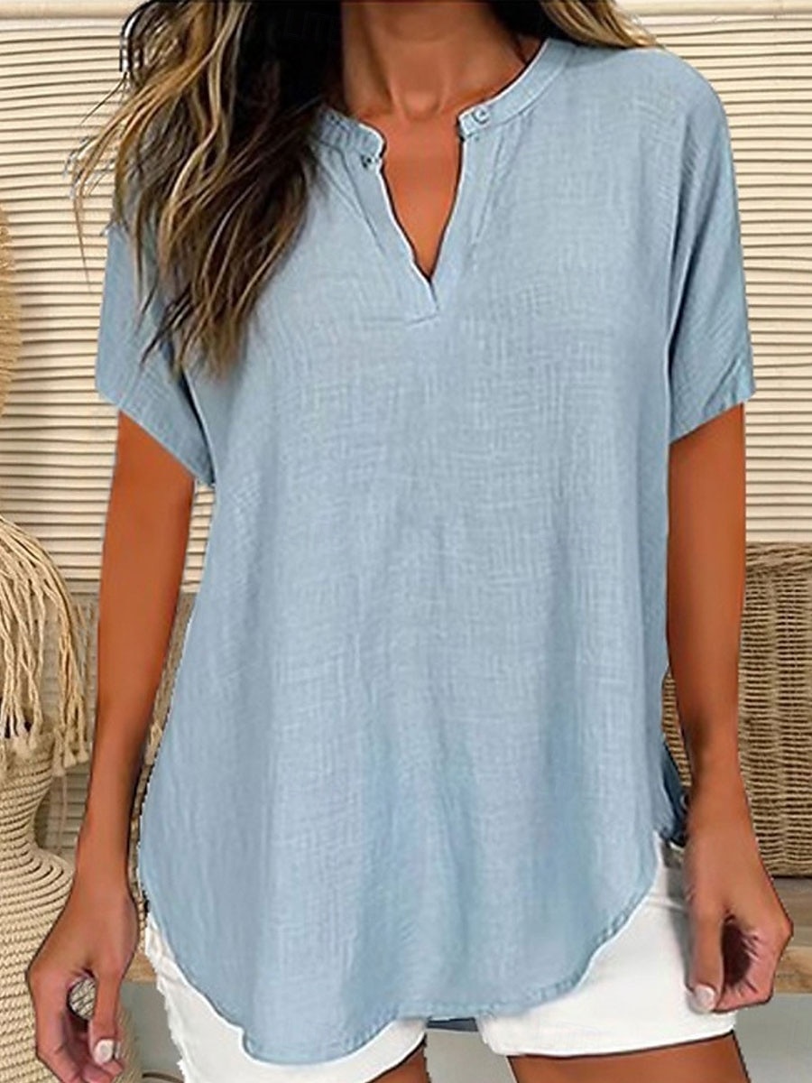 Damen Bluse Einfarbig Elegant Lässig Kurzarm V Ausschnitt Normale Oberteile Täglich Ferien Schwarz Weiß Rosa Blau Grün Sommer Frühling 2025 - $22.99 –P1