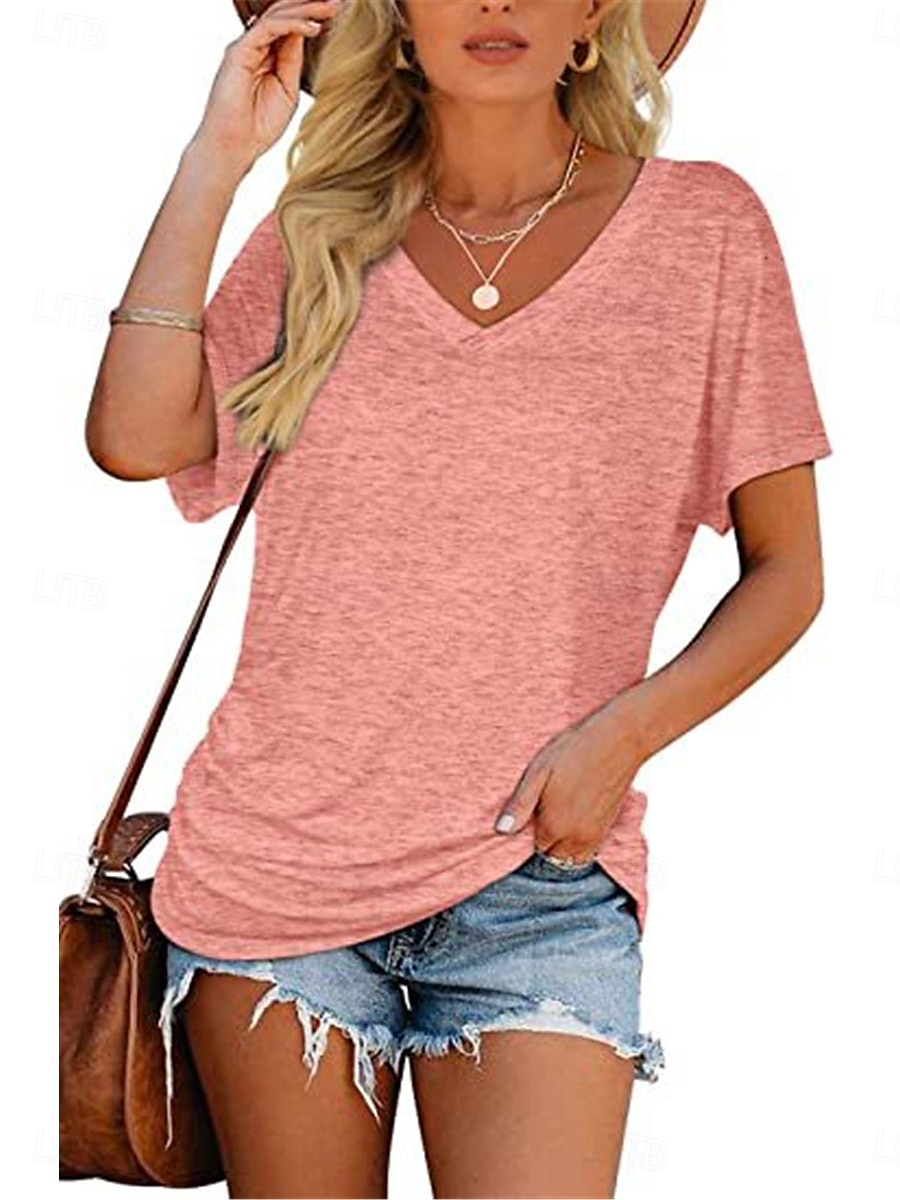 Dame Bluse Helfarge Stilfull Fritid Kortermet V-hals Vanlige topper Daglig Hvit Rosa Lilla Grå Sommer 2025 - $15.99 –P13