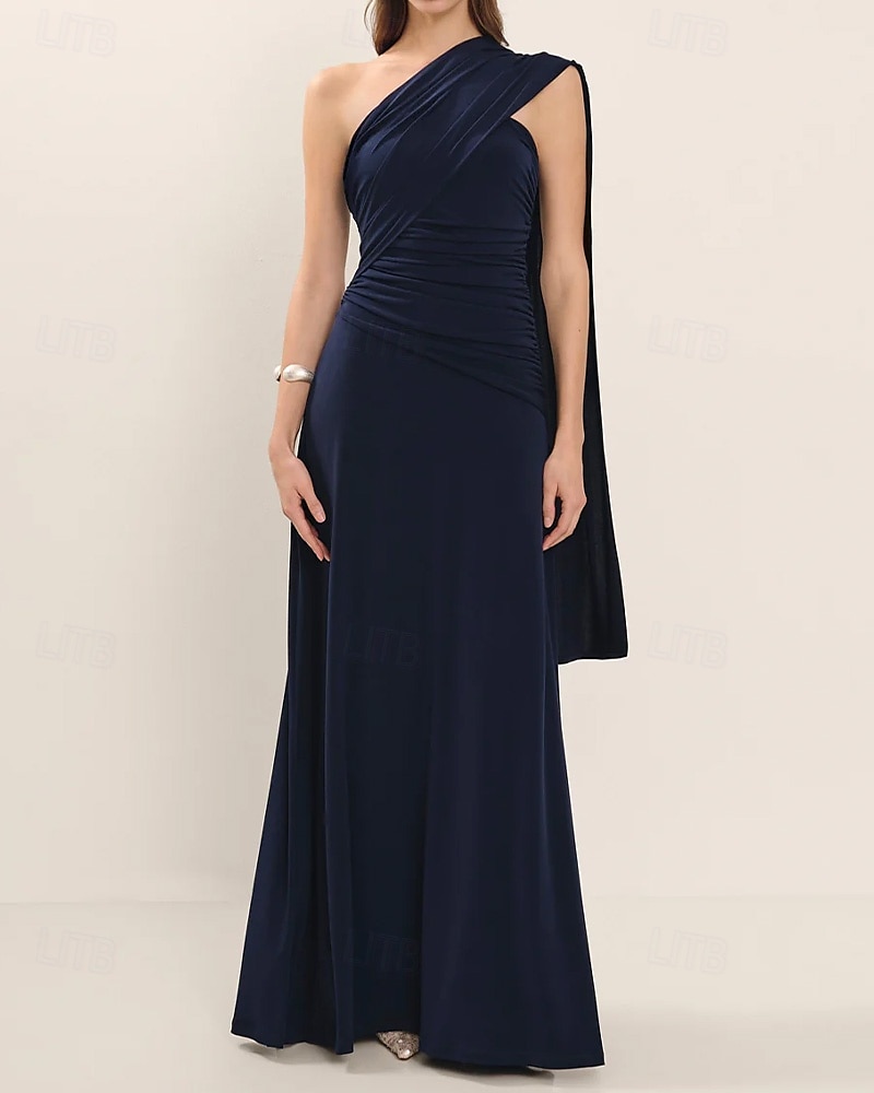 A-Linie Abendkleid Elegant Kleid Formell Hochzeitsgast Bodenlang Ärmellos Ein-Schulter Jersey mit Gerafft 2025 2025 - $147.99 –P1