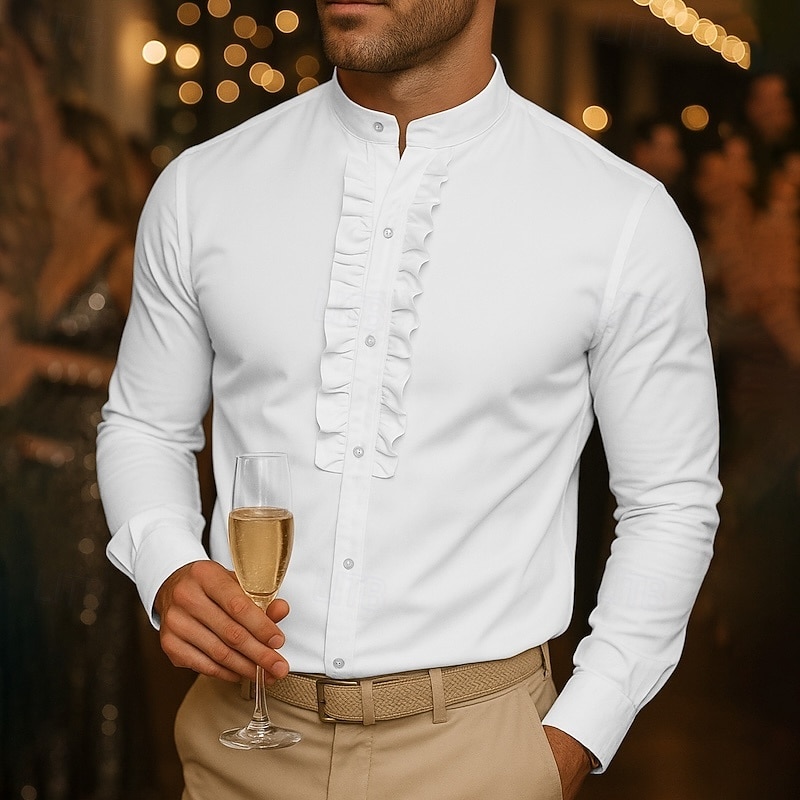 Men's Shirt Dress Shirt Button Up Shirt Plain Wedding Party Black