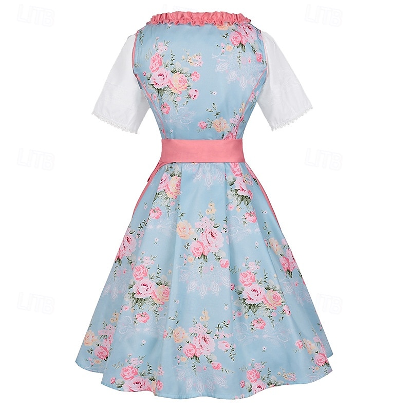 Rochie de dirndl cu flori pentru femei cu șorț roz și bluză pentru festivalul de bere Oktoberfest Wiesn 2025 - $59.99 –P4