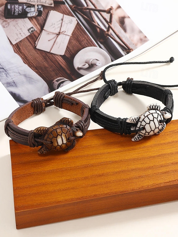 Herren-Vintage-Lederarmband mit Schildkrötenmotiv – verstellbares Armband für Strand, Sommer und Freizeit 2025 - $7.99 –P3