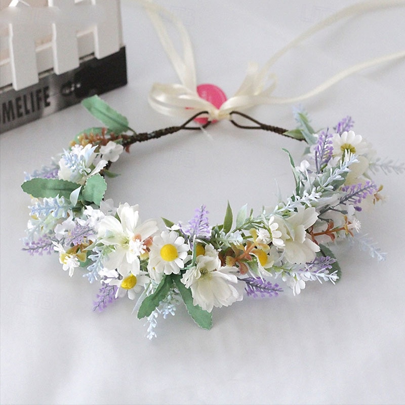 Corona Di Fiori Bohémien Con Foglie Verdi - Accessorio Fotografico Per Matrimoni E Feste