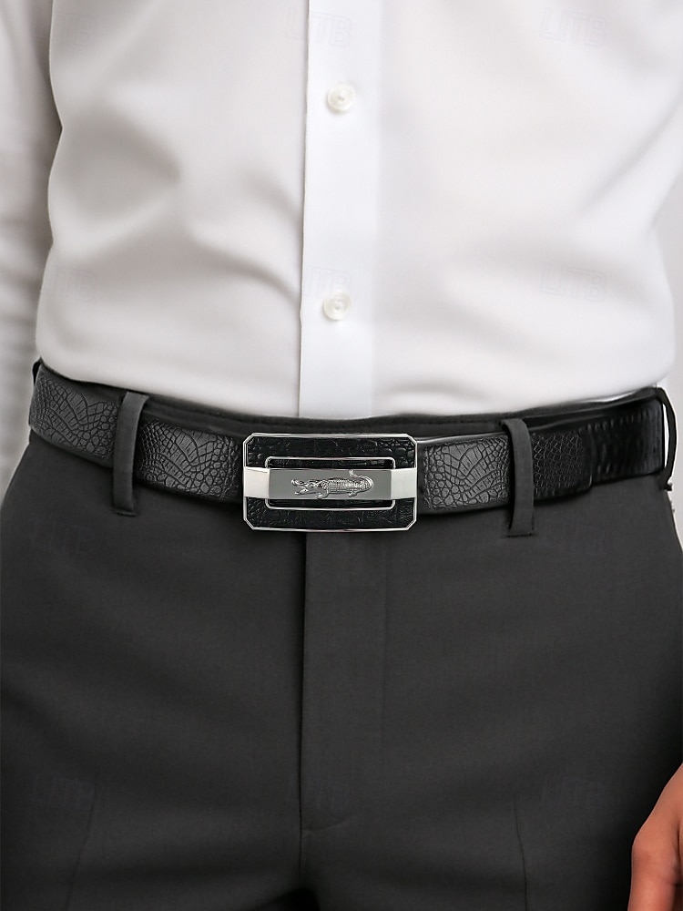 Cintura da uomo in pelle con motivo coccodrillo e fibbia automatica – cinture marroni e nere regolabili di alta qualità con elegante fibbia in metallo per abbigliamento formale e casual, regalo perfetto per la festa del papà del 2025 a $14.99 –P1