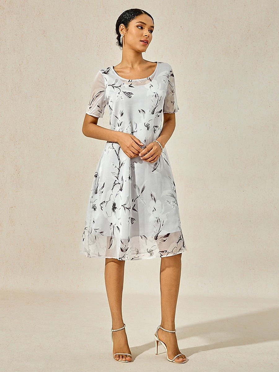 Women's Elegant Chiffon Dress Floral Mesh Print Crew Neck Midi Dress Daily Vacation Short Sleeve Summer Spring 2025 - $39.99 –P4