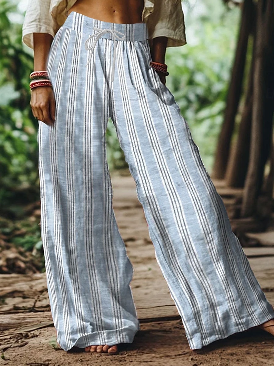 Femmes Jambe large Chinos Pantalons Amples Vacances ancien Mode Longueur complète Taille haute Fleuri Graphique Impression Respirant Doux Micro-Élastique Formel Vacances Rue Rose Claire Bleu Vert Ét de 2025 ? $24.99 –P3