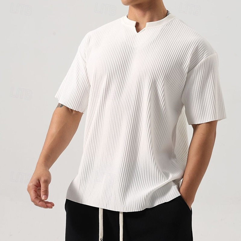 Herren T Shirt T-Shirt Kurzarmshirt Kurzarm V Ausschnitt Sommer Einfach Mode Designer Basic Jacquard Urlaub Straße Ausgehen Schwarz Weiß Dunkelgrau Top T-Shirt für Herren 2025 - $15.99 –P1