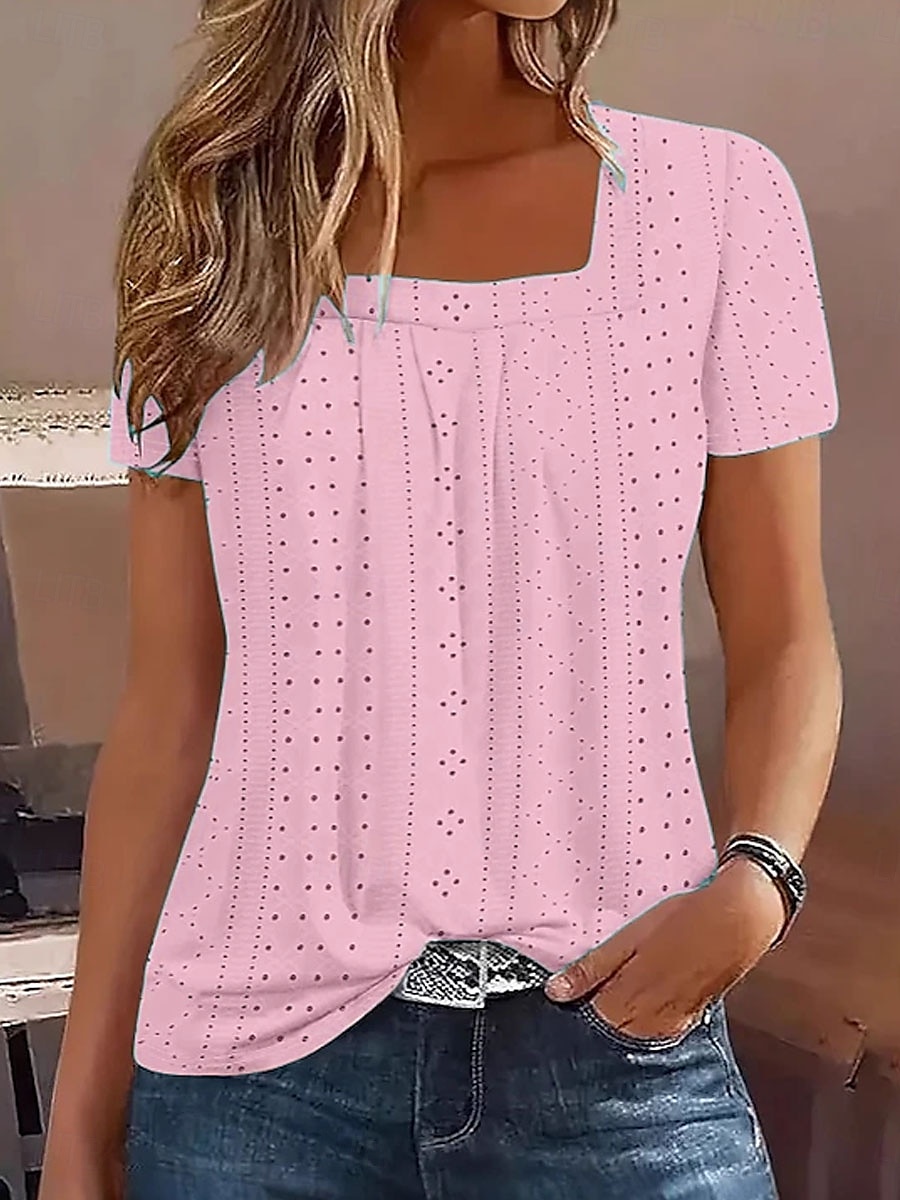 Damen T Shirt Einfarbig Elegant Stilvoll Basic Kurzarm Quadrathals Normale Oberteile Täglich Schwarz Weiß Rosa Blau Purpur Sommer Frühling 2025 - $19.99 –P5
