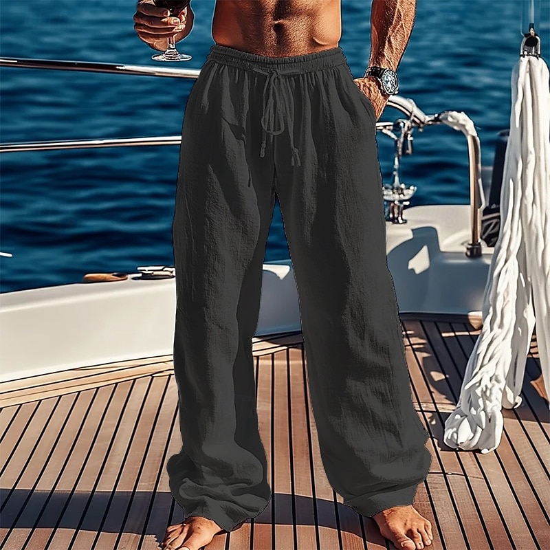 Férfi Vászon nadrág Nadrág Nyári nadrág Strand nadrág Zseb Zsinór Sima Mokaszinok Légáteresztő Vakáció Napi Szabadság Hawaii Boho Fekete Fehér 2025 - $18.99 –P3