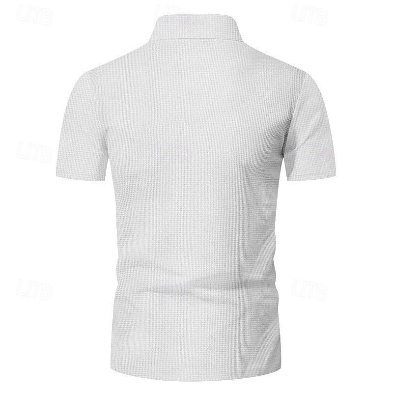 Voor heren Wafel Poloshirts Polo met kwartrits Dagelijks Feestdagen Revers Korte mouw Modieus Basic Effen 2-stuks Zomer Normale pasvorm Zwart Wit Marineblauw Koningsblauw Groen Khaki Wafel Poloshirts 2025 - $26.99 –P7
