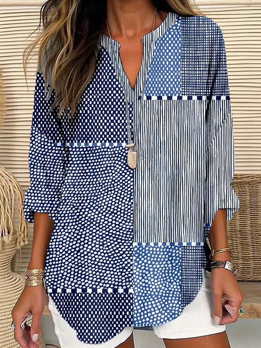Blusa da Donna Maniche Lunghe Tunica Tops Graphic Geometrico Pois Elegante Stile A V Regular Tops Stampa Giornaliera Rosa Blu Arancione Verde Estate Primavera del 2025 a $24.99 –P1