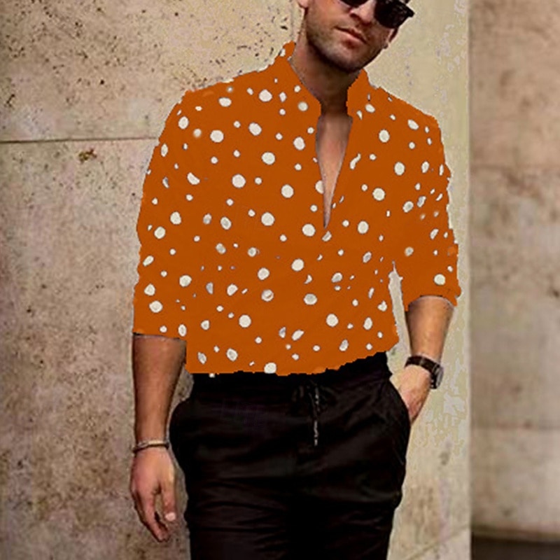 Voor heren Overhemd Zomer overhemd Normaal shirt Strand hemd Overhemd met knopen Zwart Marineblauw Oranje Groen Lange mouw Stip Band Kraag Vakantie Hawaii Afdrukken Kleding Polyester Modieus Casual 2026 - $29.99 –P2
