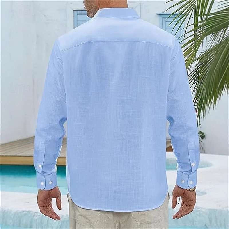 Per uomo Camicia Camicia di lino Camicia casual Camicia con Bottoni Camicia di cotone Semplice Vacanza Camicia hawaiana Bianco Blu marino Azzurro cielo Cachi Manica Lunga Bavero Primavera Autunno del 2025 a $16.49 –P3
