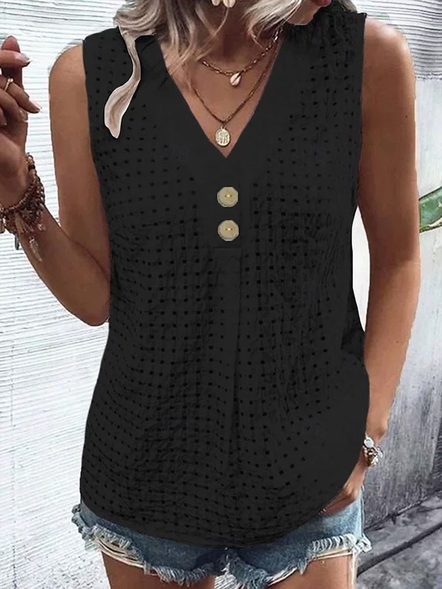 Pentru femei Bluză Culoare solidă Elegant Epocă Tropical Fără manșon În V Topuri obișnuite Zilnic Concediu Nasturi Negru Alb Verde Deschis Roz Îmbujorat Albastru Deschis Vară Primăvară 2025 - $26.99 –P4