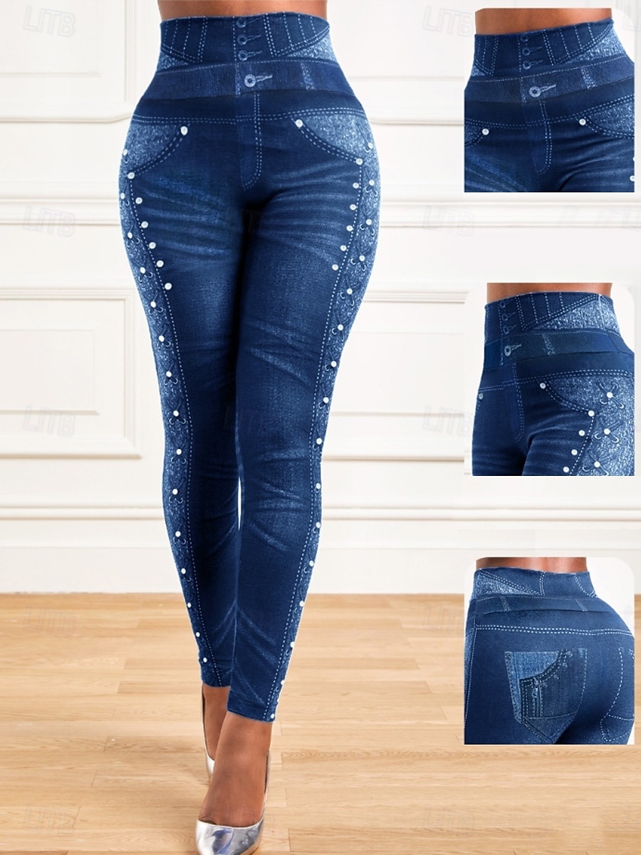 Dameleggings Bukser 3D-trykk Chinos Ferie Gateklær Fritid Full lengde Høy midje Grafisk trykk Komfortabel Myk Behagelig Elastisk Utendørs Gate Blå Grå Sommer Slim fit 2025 - $14.99 –P1