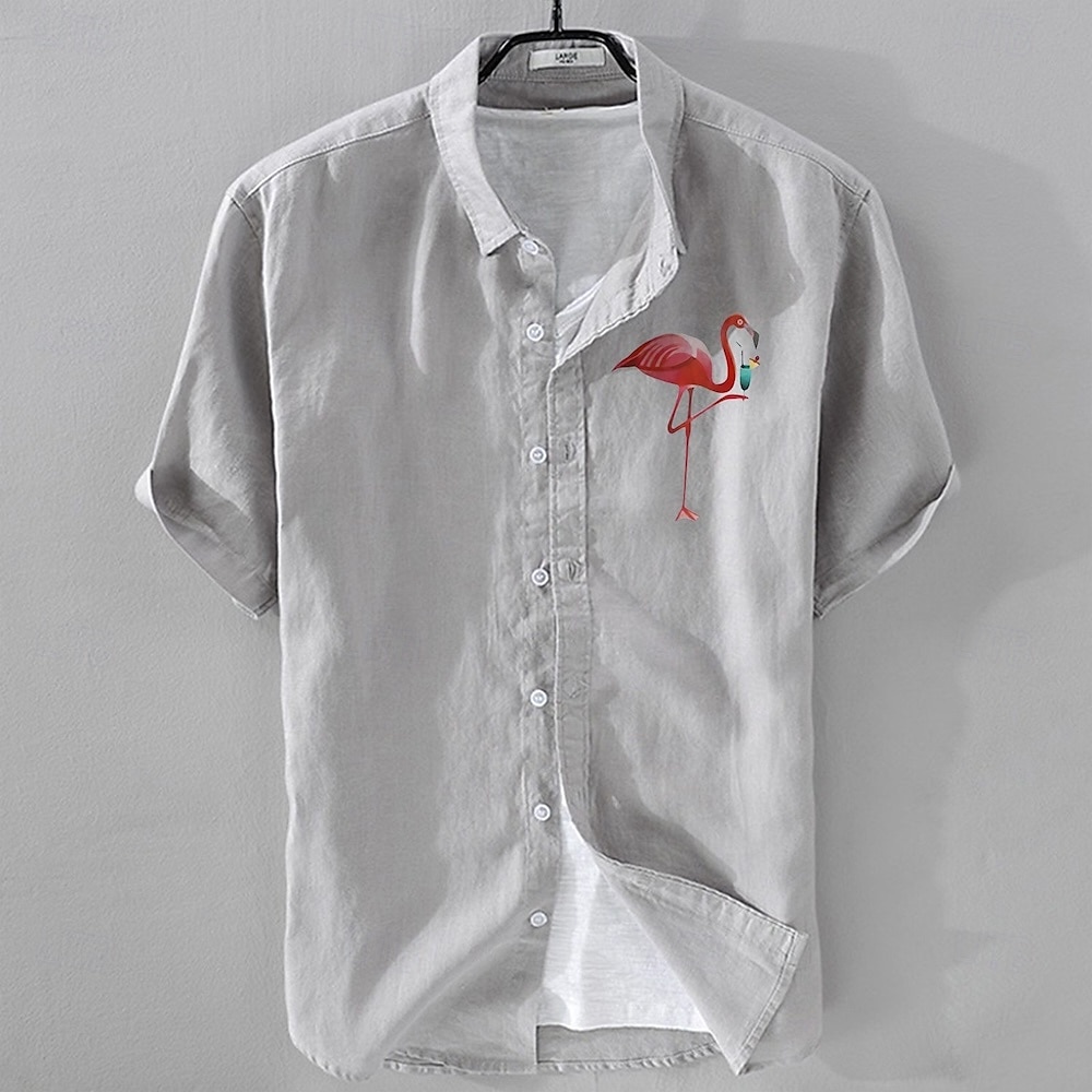 Herren Leinenhemd Freizeithemd Baumwoll-Leinen-Hemd Knopfhemd Muster Urlaub Straße Weiß Dunkelmarine Himmelblau Armeegrün Kurzarm Revers Sommer Bekleidung Schnalle 2025 - $15.49 –P4