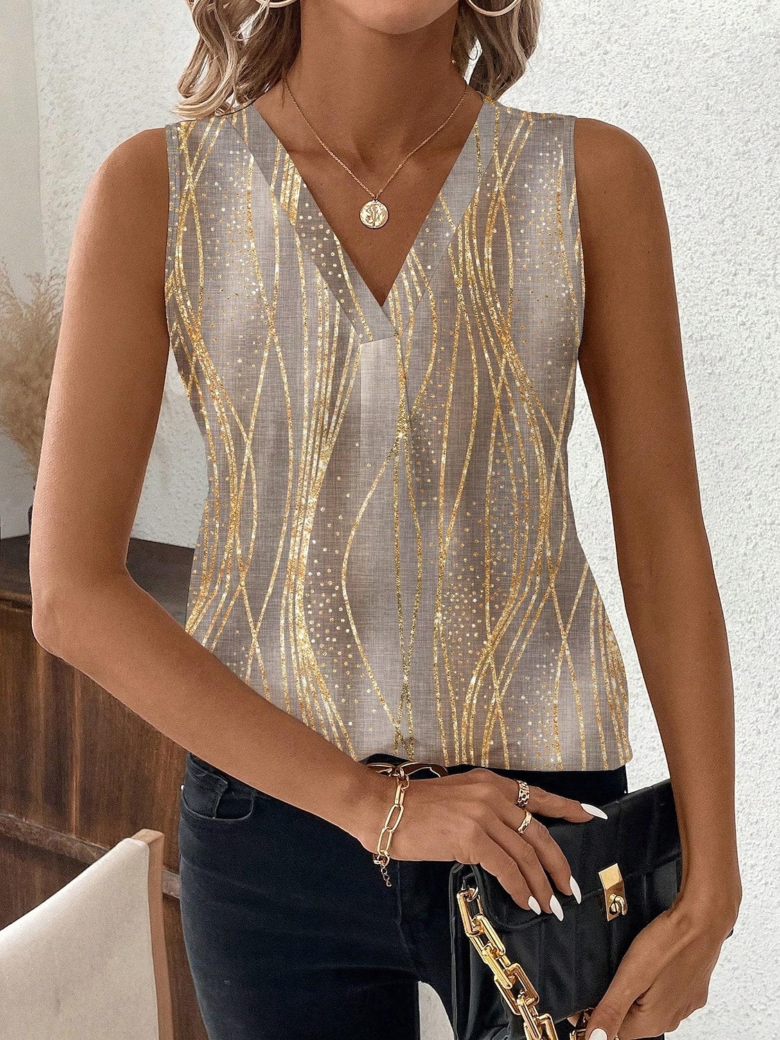 Dame Camisole Tank Top Grafisk Polkadotter Stripet Stilfull Fritid Ermeløs V-hals Vanlige topper Daglig Trykt mønster Svart Hvit Grønn Kakifarget Sommer Vår 2025 - $19.99 –P6