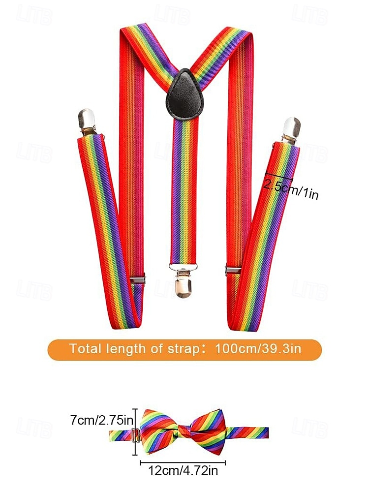 Rainbow Bow Tie and Suspenders Set – Adjustable Elastic Accessories for Men and Women, Vibrant Pride Outfit for LGBT Festivals, Parades, Parties & Themed Events 2025 - $11.99 –P7