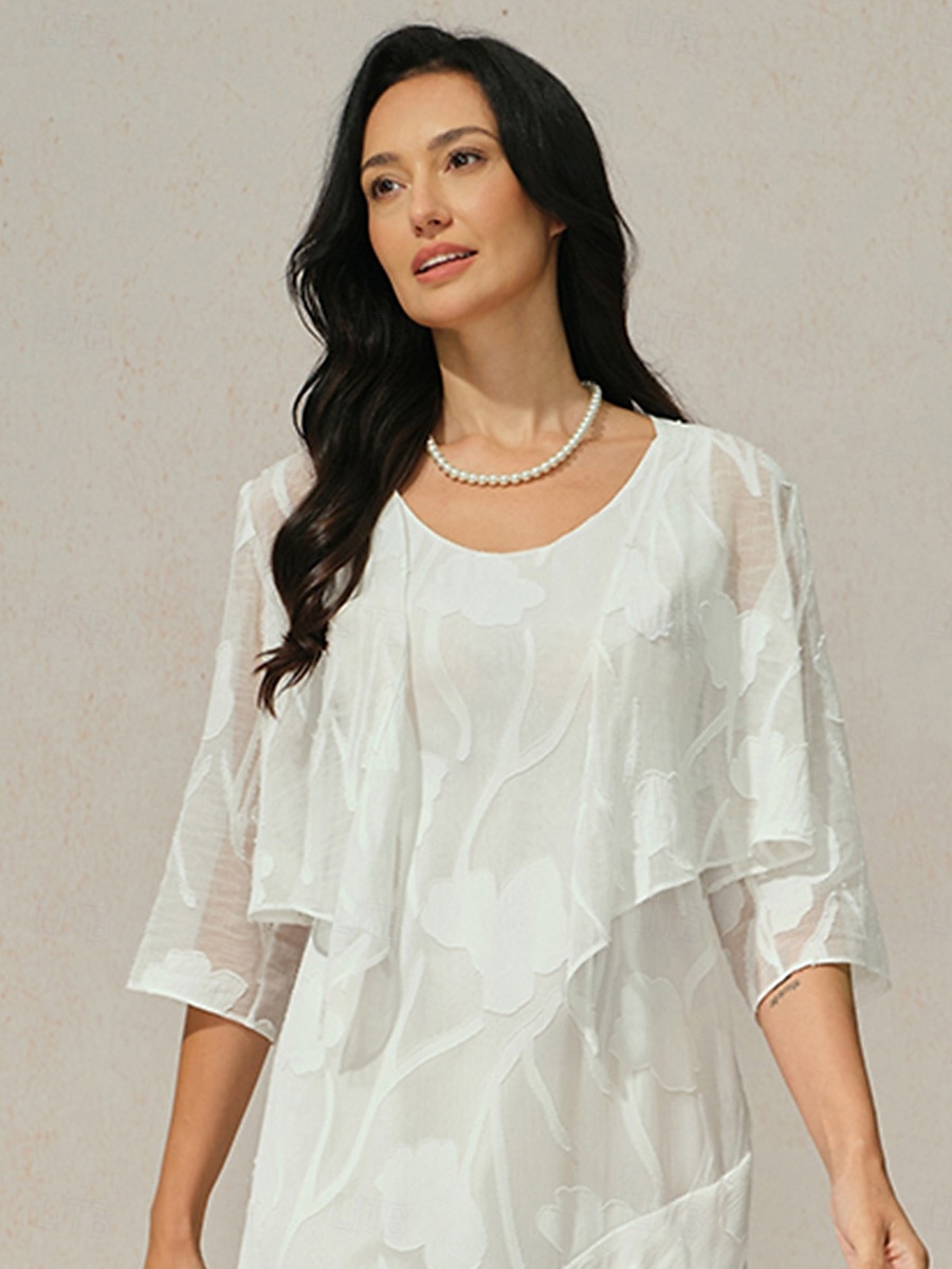 Dame Trekker på skuldrene Helfarge Blomstret Grafisk Elegant Stilfull Grunnleggende 3/4 ermer Asymmetrisk Crop Tops Bryllupsgjest Strandbryllup Paljetter Lapper Hvit Sommer Vår Høst 2025 - $39.99 –P1