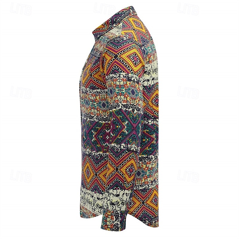 Retro / vintage Boho 1970 Koszula Hipisowskie Niejednolita całość Psychodeliczny Strój na bal maskowy Męskie Halloween Karnawał taniec uliczny Impreza w stylu retro Festiwal Dla dorosłych Koszula 2026 - $27.99 –P7