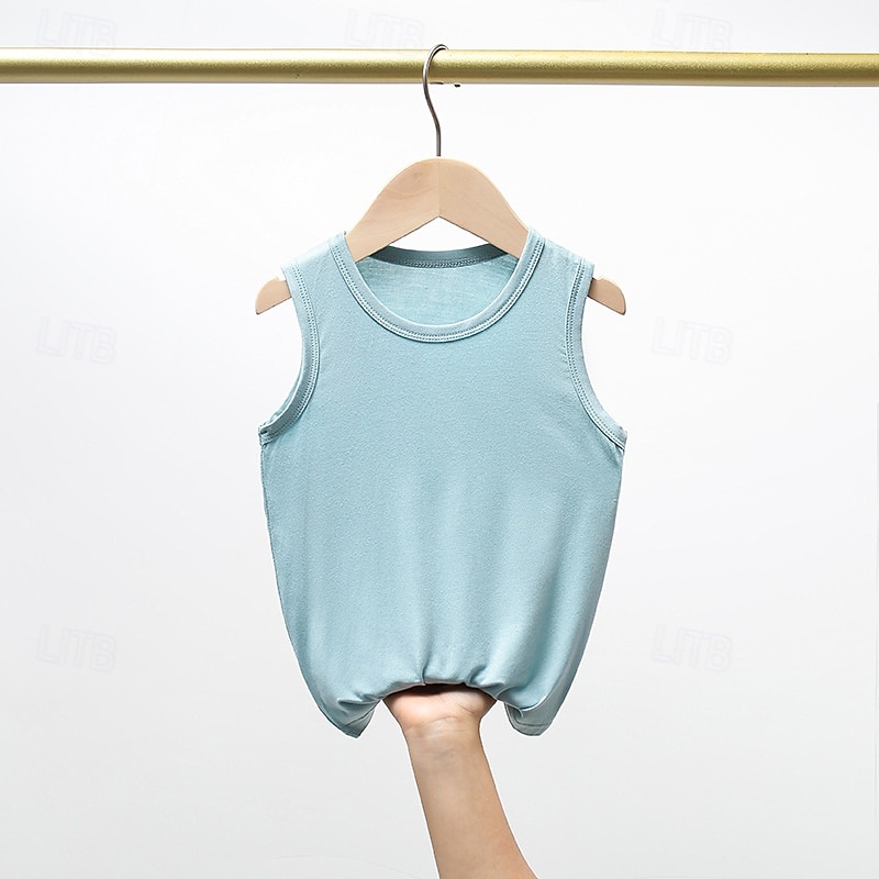 Barn Pojkar Stridsvagn Tee Ensfärgat Ärmlös Barn Top Utekväll Grundläggande Sommar Vit 4 år + 2025 - $4.49 –P5