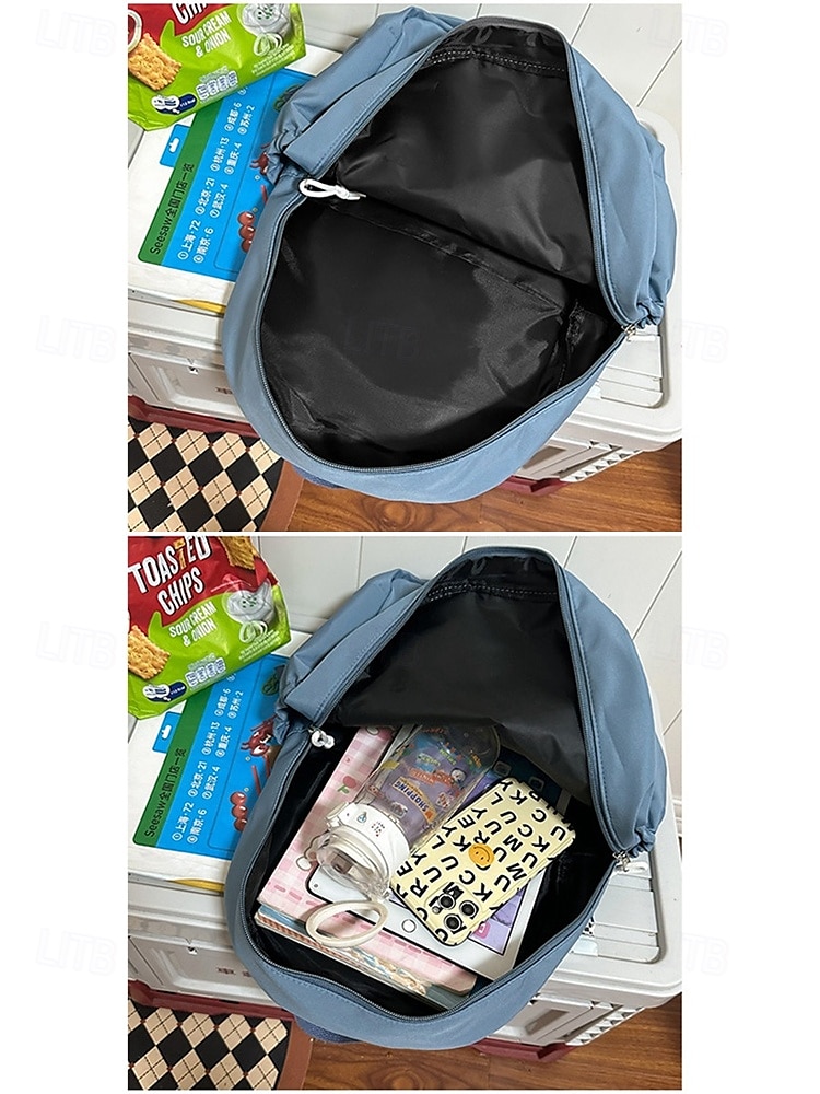 Sac à dos d'école unisexe en nylon de couleur unie avec design multi-poches - sac à dos léger et minimaliste pour adolescents et étudiants de 2025 ? $29.99 –P8