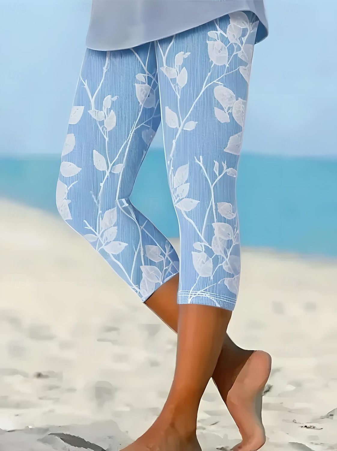 Dámské legíny Capri kalhoty 3D tisk dovolená vintage móda délka nad lýtka vysoký pas květinový grafický tisk elastické dovolená ulice příležitostné barva vajíčka robina modrá černá bílá modrá léto 2025 - $18.99 –P2