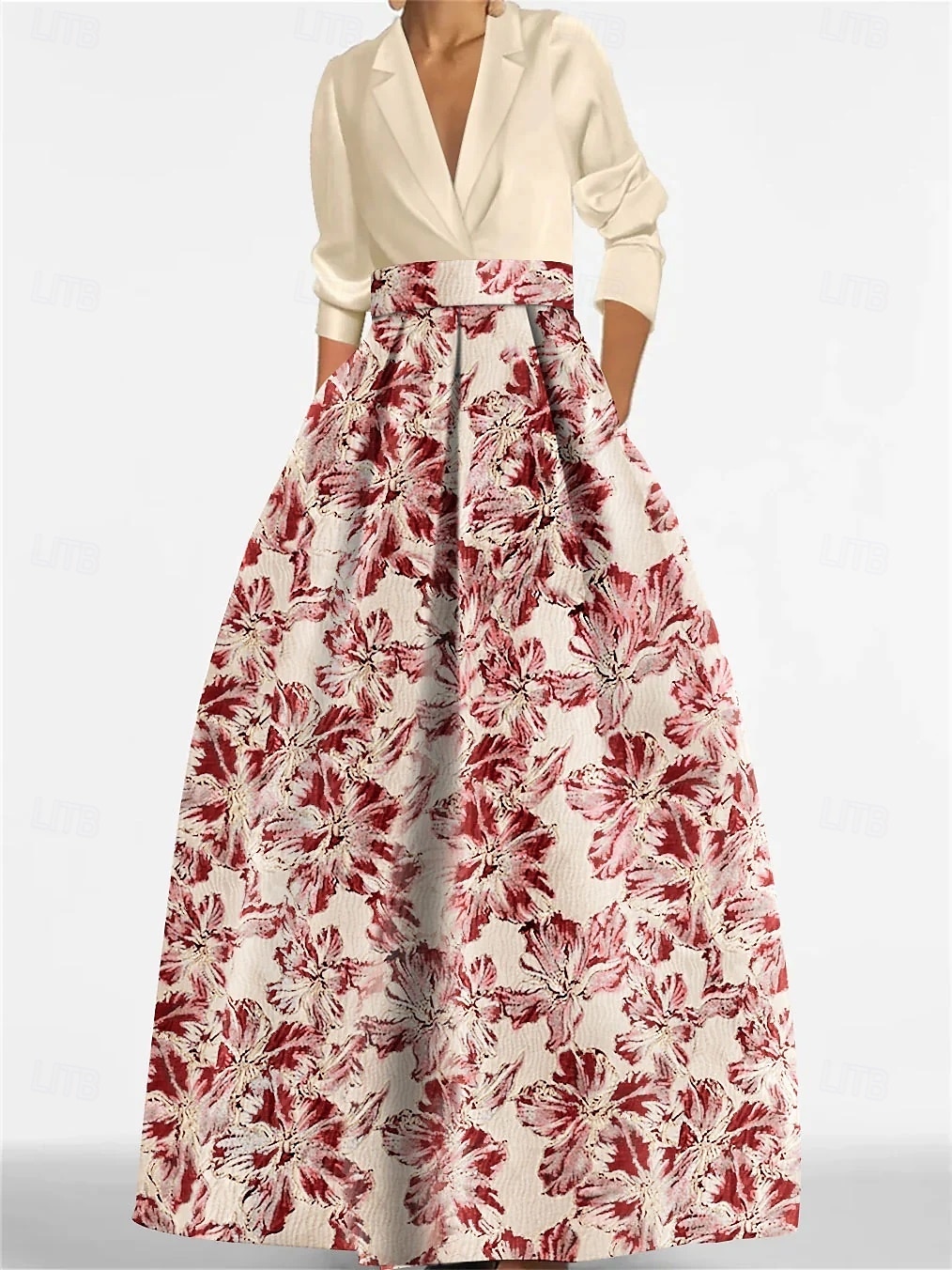 Robe de soirée A-Line élégante robe formelle longueur de sol manches longues col chemise satin avec fente robe invitée de mariage de 2025 ? $142.99 –P8